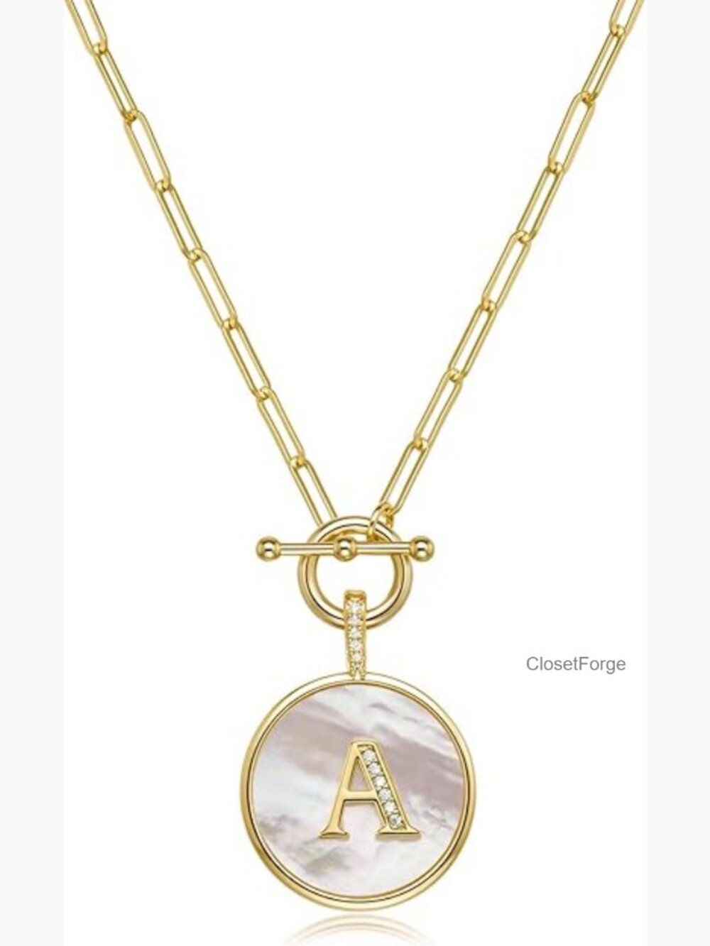 14K Gold Filled Initial Necklace Dainty Mother of Pearl Pendant 20 Inch